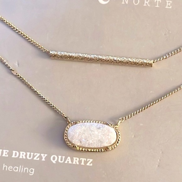 Brand New Luna Norte Genuine Druzy Quartz & Bar 14K Gold Plated Necklace Set - Picture 5 of 14